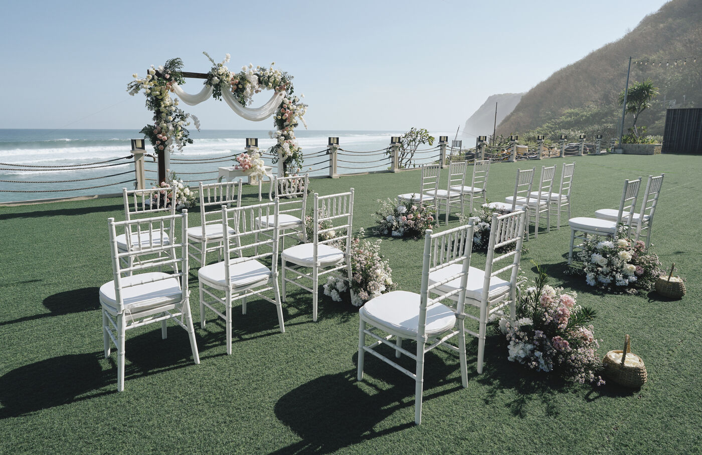 Ceremony on seaside lawn
