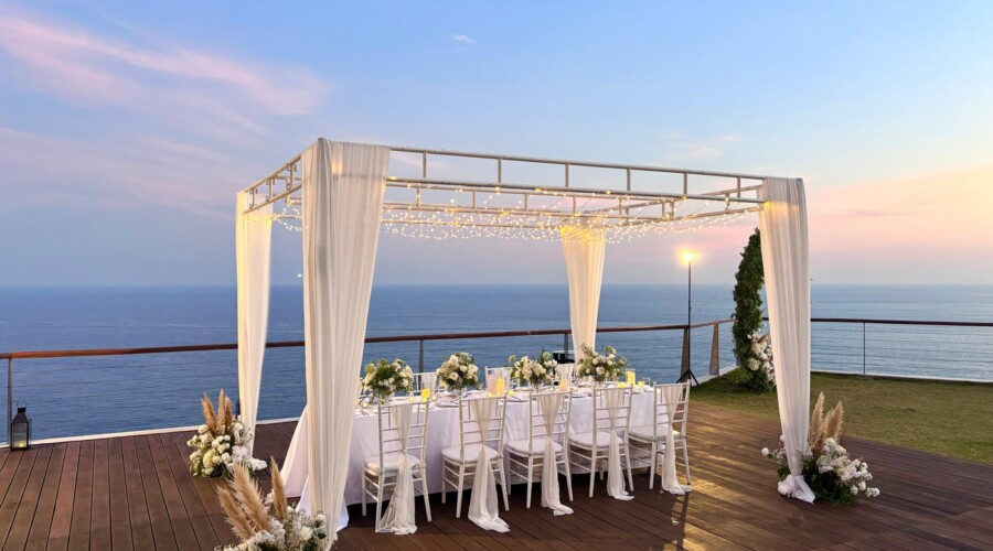 A reception overlooking the ocean