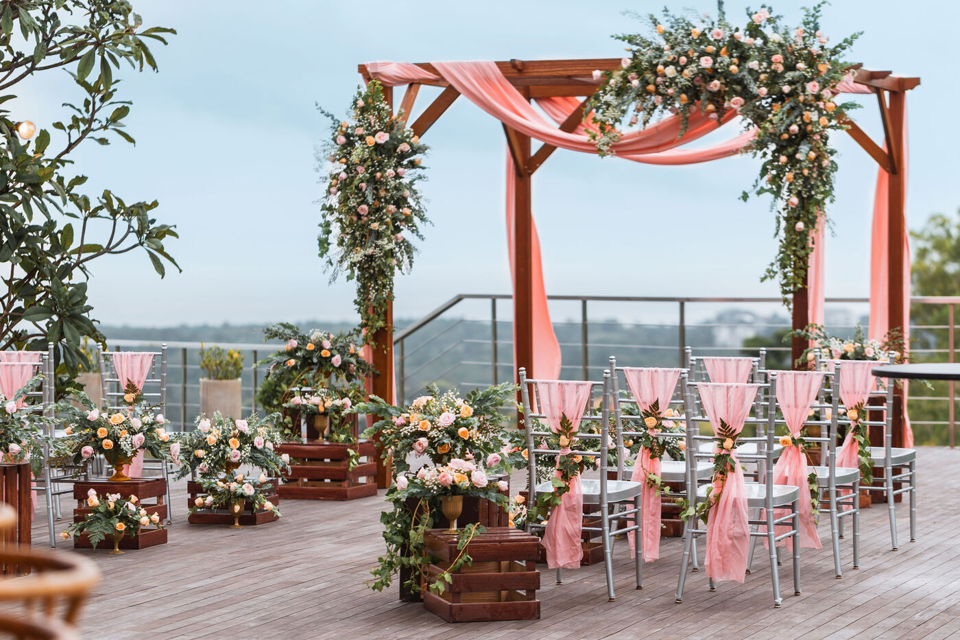 Jungle pool deck wedding ceremony