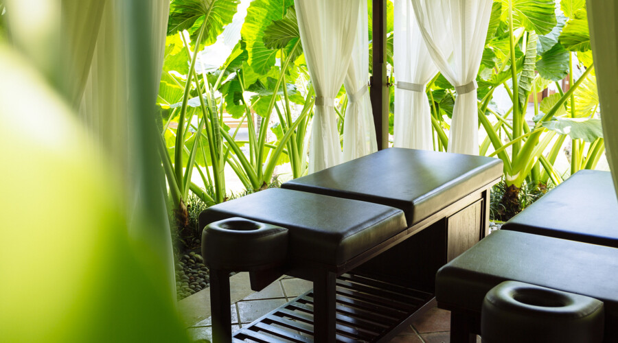 Spa bed in garden setting