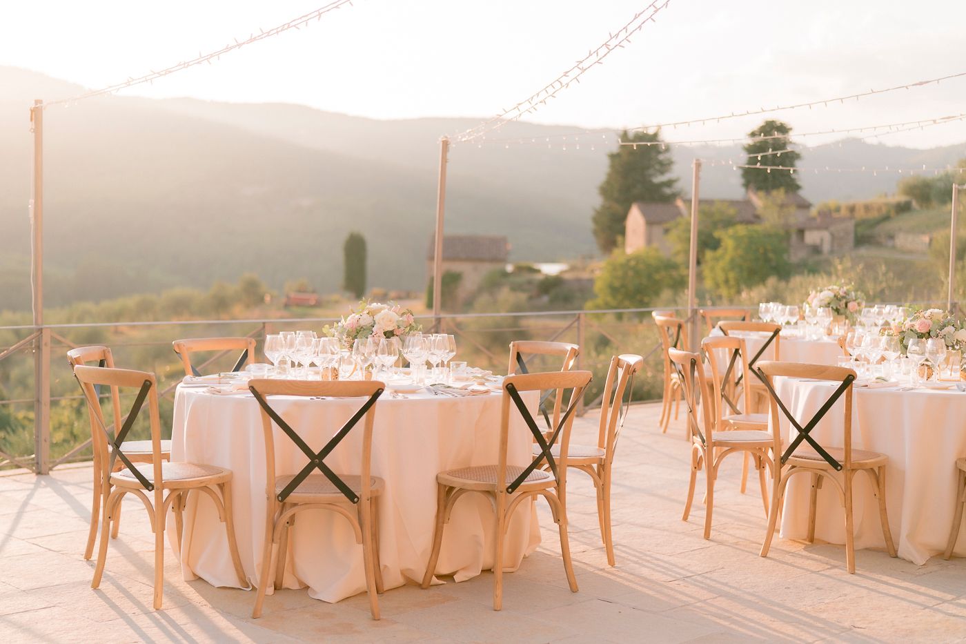 Indoor and outdoor dining setups